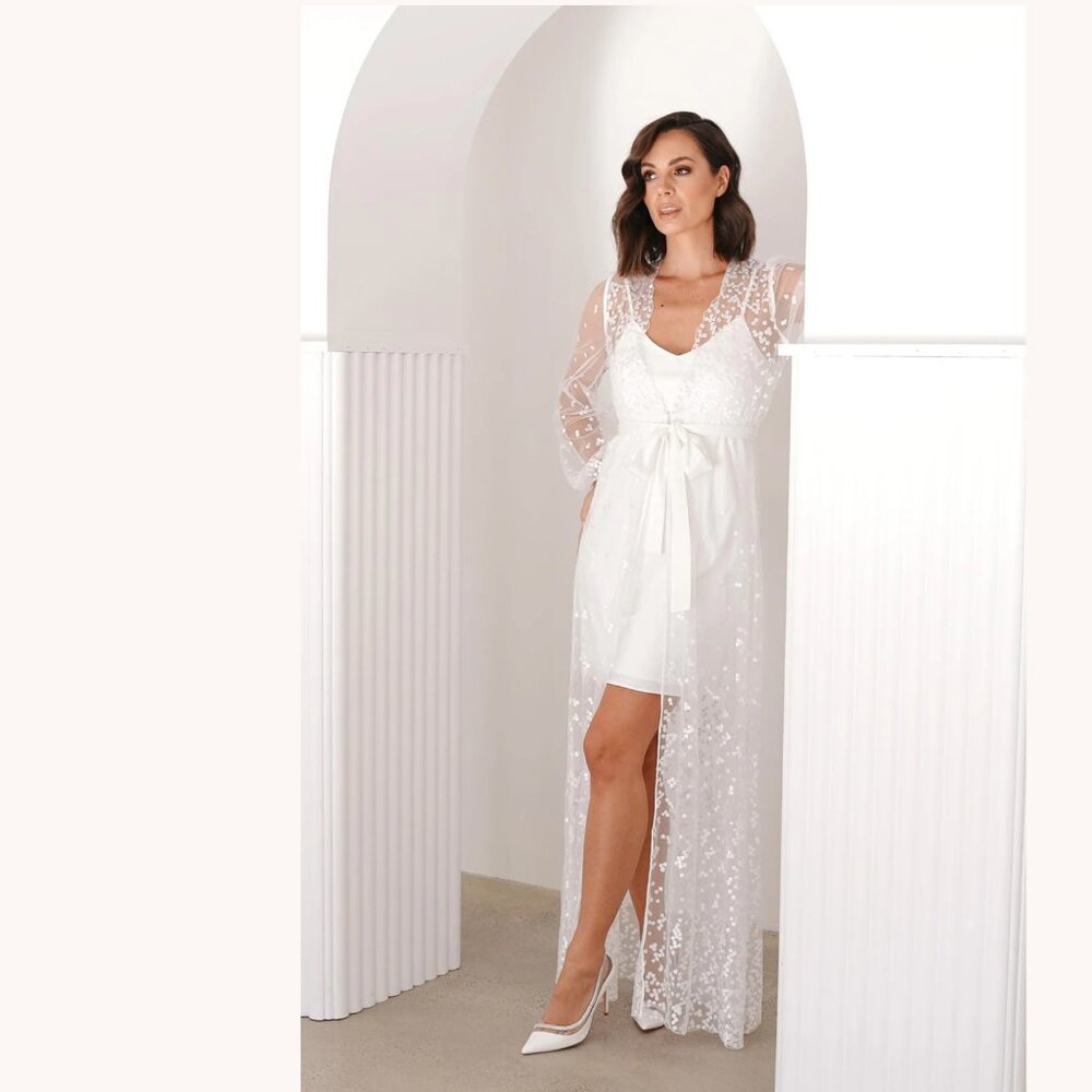 Le Rose Adelina Spot Lace Maxi Bridal Robe with Slip